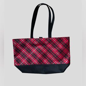 NWOT - Red, black & metallic silver plaid tote bag purse